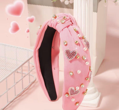 Pink Heart Rhinestone Headband