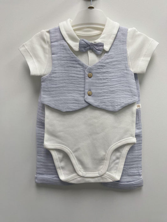 Baby Boy Light Blue 2 Piece Set Muslin Pants