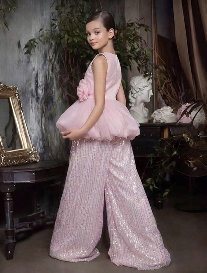 3D Flower Top and Sparkle Pants Set