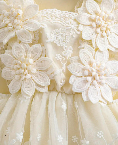 Baby Elegant Flower Embroidery Romper Dress with Headband