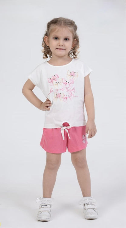 Girls bows tshirt and shorts set