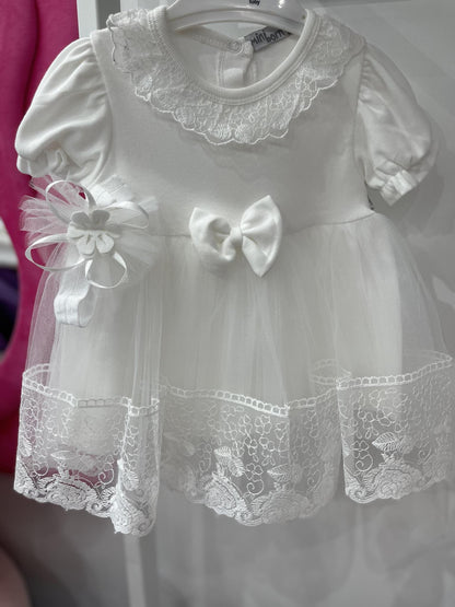 Baby White Lace Dress Short Sleeve with Headband