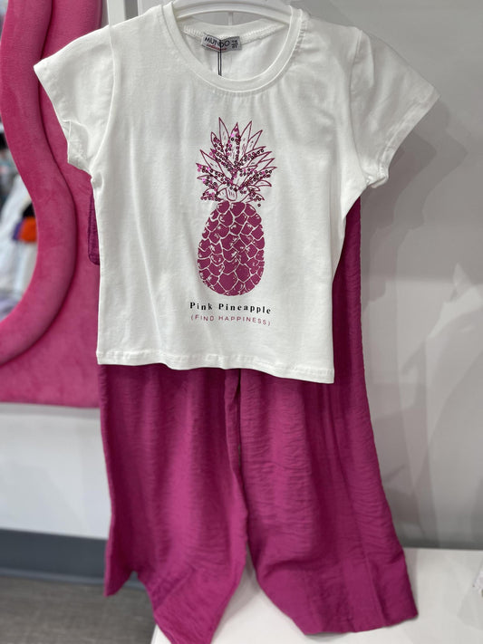 Pink Pineapple Tshirt Set Fuchsia Pants