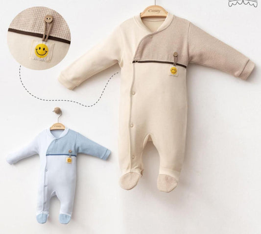 Baby Boy Smiley Romper - Blue