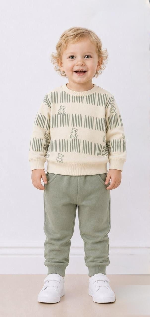 Boys Fleece Tracksuit Pistachio Color Bears Print