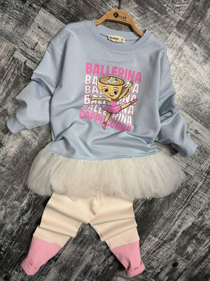 Blue Ballerina Cappucina Tunik with Tule and Leggings Set