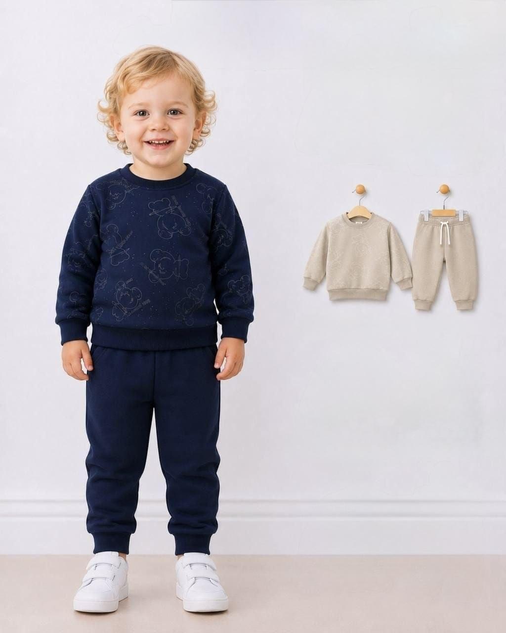 2 Piece Set white bear print - Beige Fleece Tracksuit