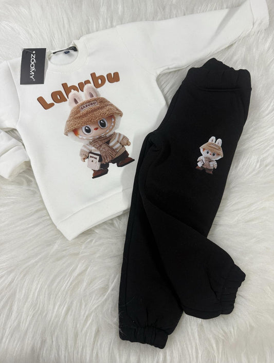 Labubu Fleece Tracksuit with black sweatpants