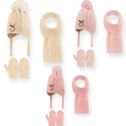 Girl knit bunny hat with scarf and gloves