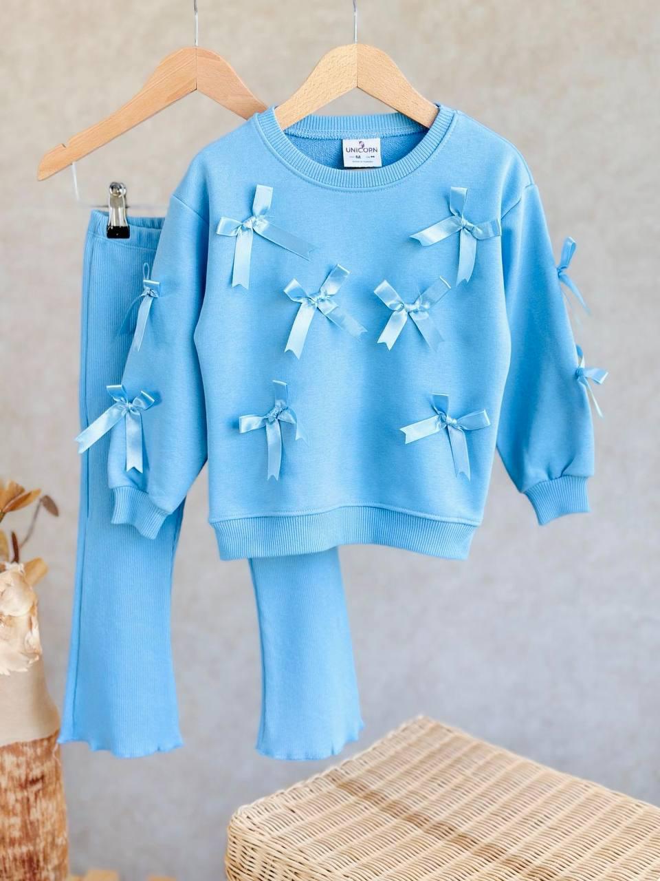 Girls Blue Bow Ribbon Tracksuit with leggings