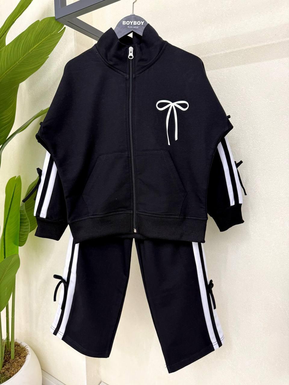 Girls Black Bows Zip Up Tracksuit