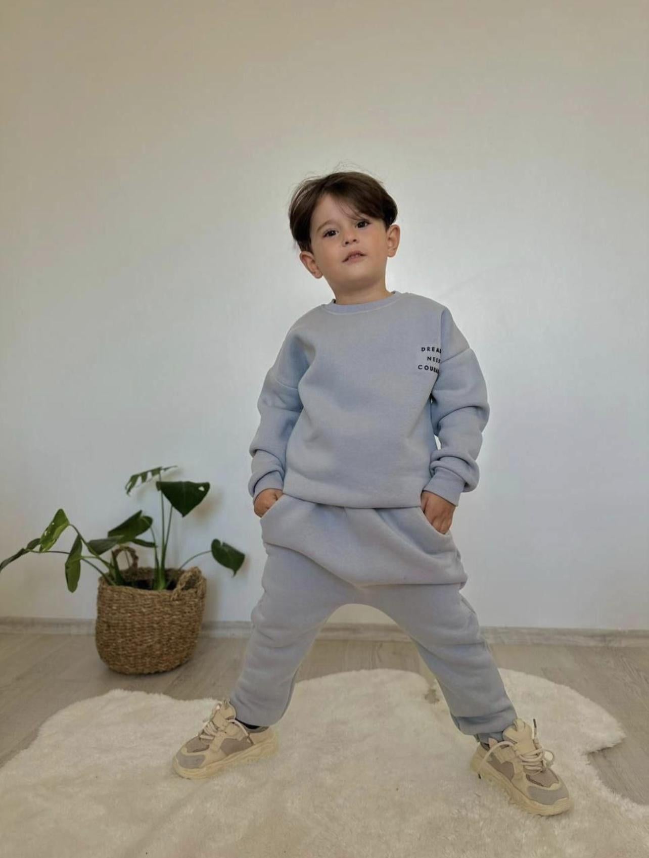 Boy Grey Sweatsuit - Dreams Need Courage