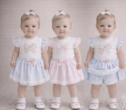 Baby Girl Pink Bow with Rhinestones Top and Skort Set