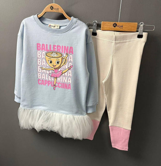 Blue Ballerina Cappucina Tunik with Tule and Leggings Set