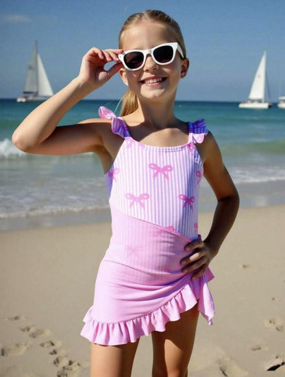 Pink Bow Swimwear with Skirt Coverup