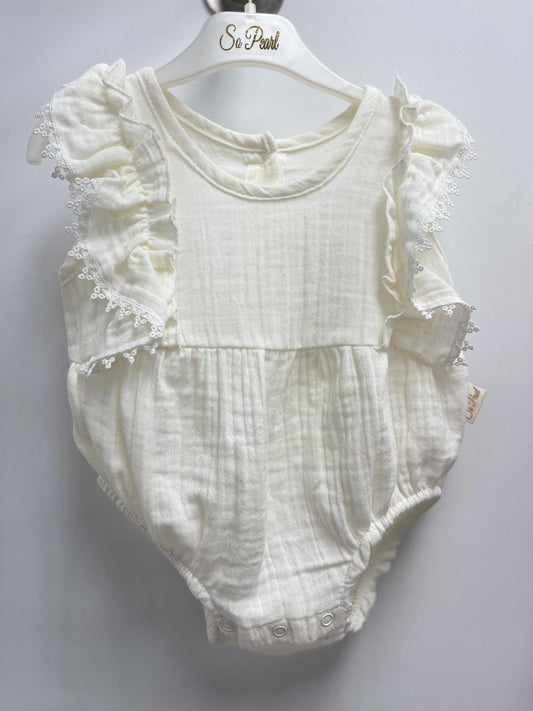 Ivory Muslin Baby Romper