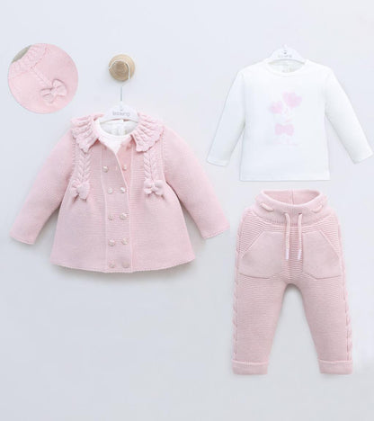 Baby Girls Knit Pink 3 Piece Set with Cardigan