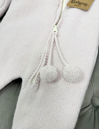 Babymy - Knit Bunny hooded romper zip up Pink