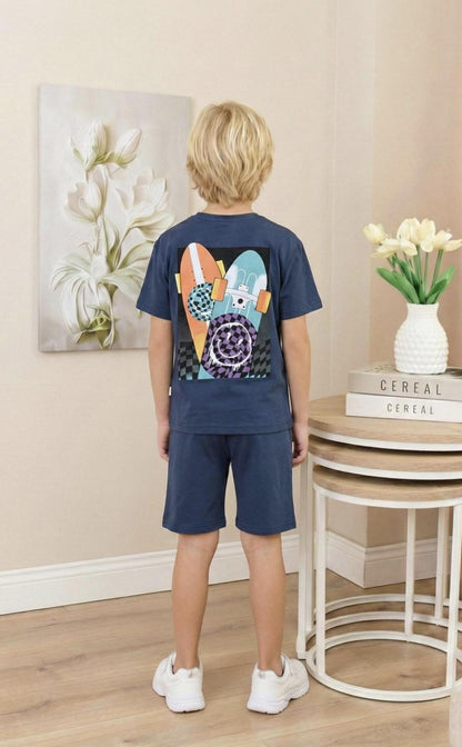 Boy navy surf board and smiley tshirt and shorts set