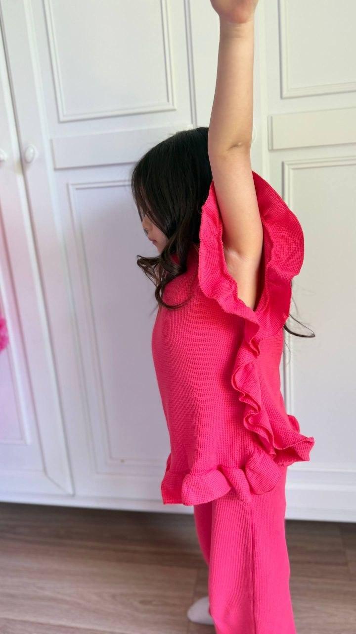 Waffle Watermelon Ruffle Pants Set