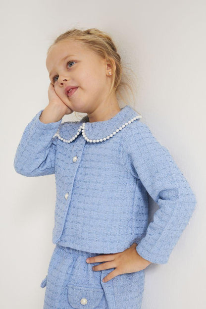 Classy Girls Light Blue Jacket with Skirt Set