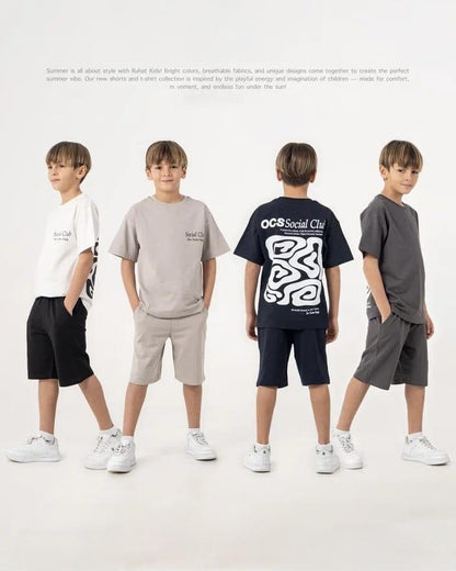 Boys White Tshirt Social Club with Black Shorts Set