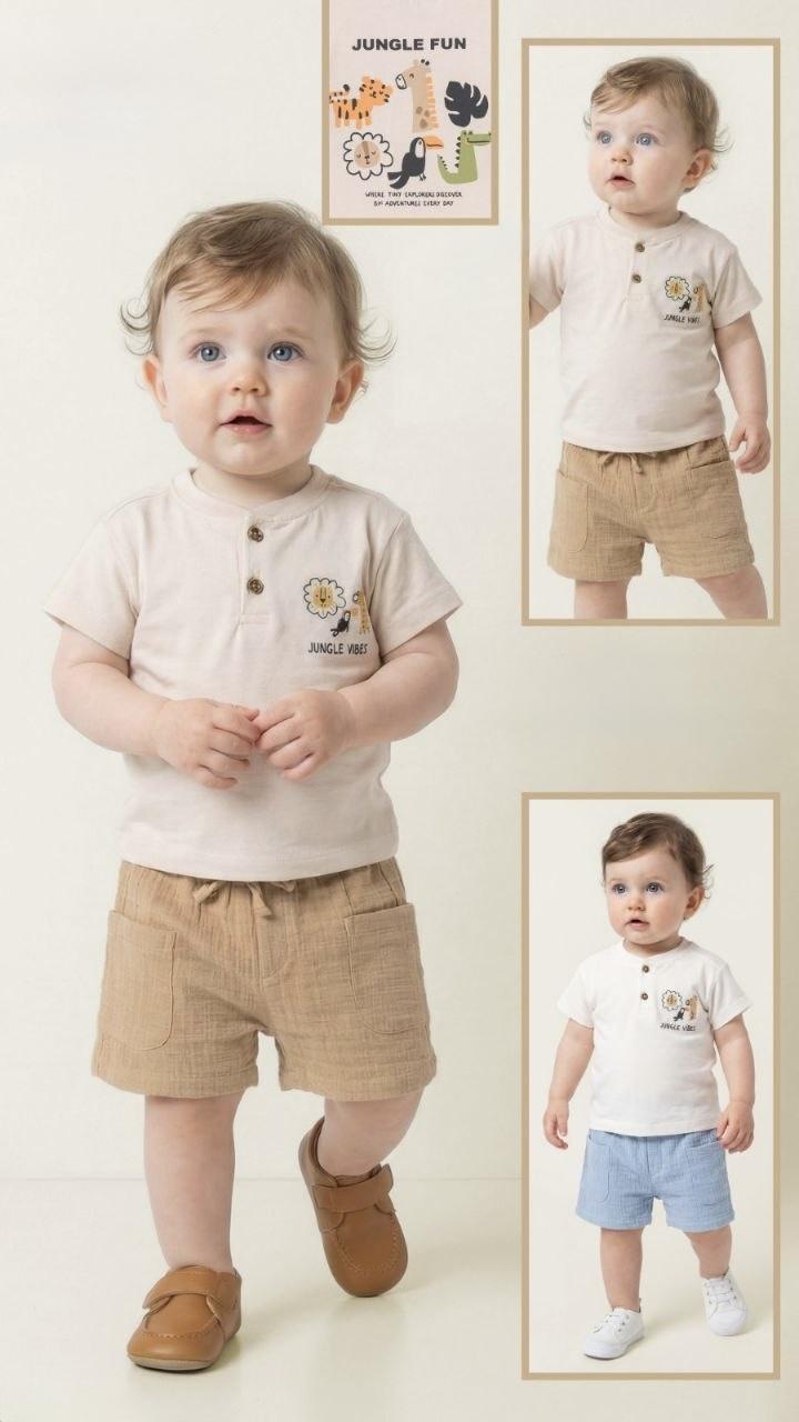 Baby Boy Blue Muslin Shorts Set - Jungle Vibes