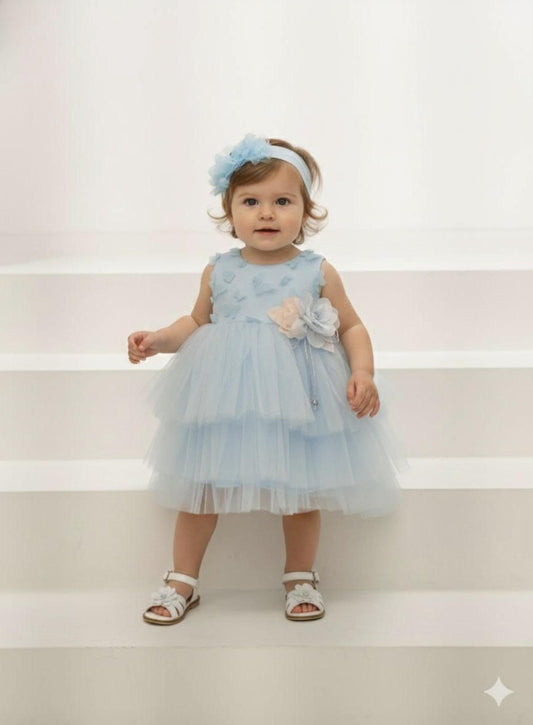 Baby Girl Blue Tulle Dress with Headband
