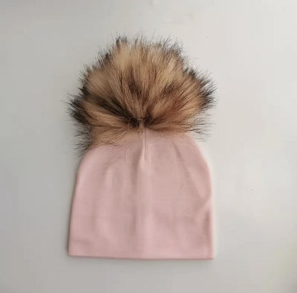 Cotton Stretchy Hat with Detachable Pom Pom