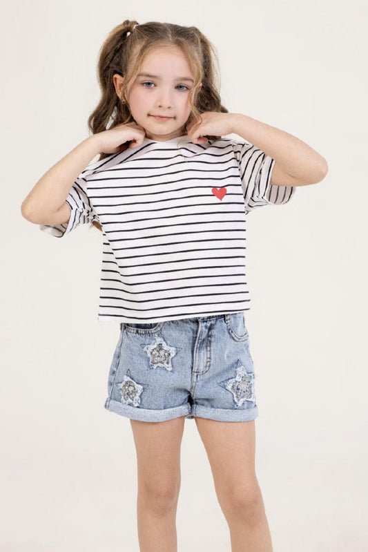 Girls Jean Shorts- Sequin Star