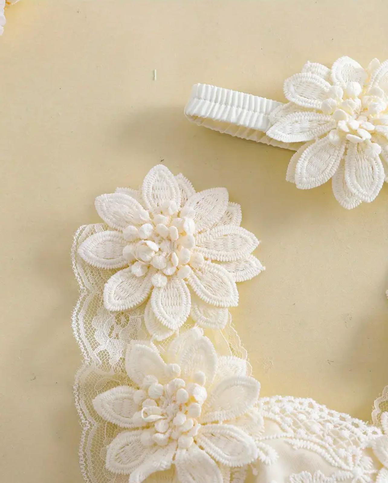 Baby Elegant Flower Embroidery Romper Dress with Headband