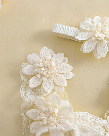Baby Elegant Flower Embroidery Romper Dress with Headband