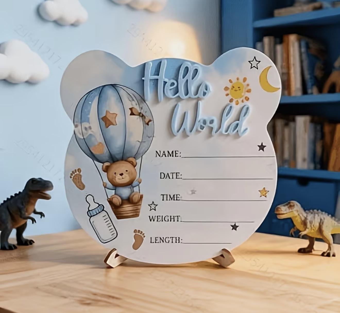 Wooden Childrens Birth Milestone "Hello World"