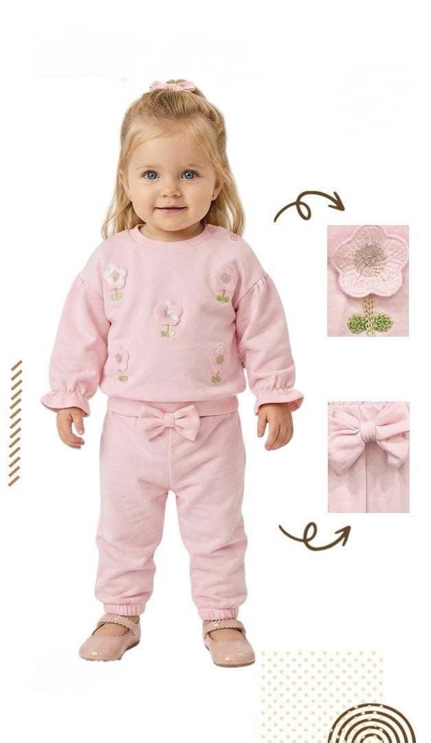 Baby Girl Cotton Pink Flower Tracksuit