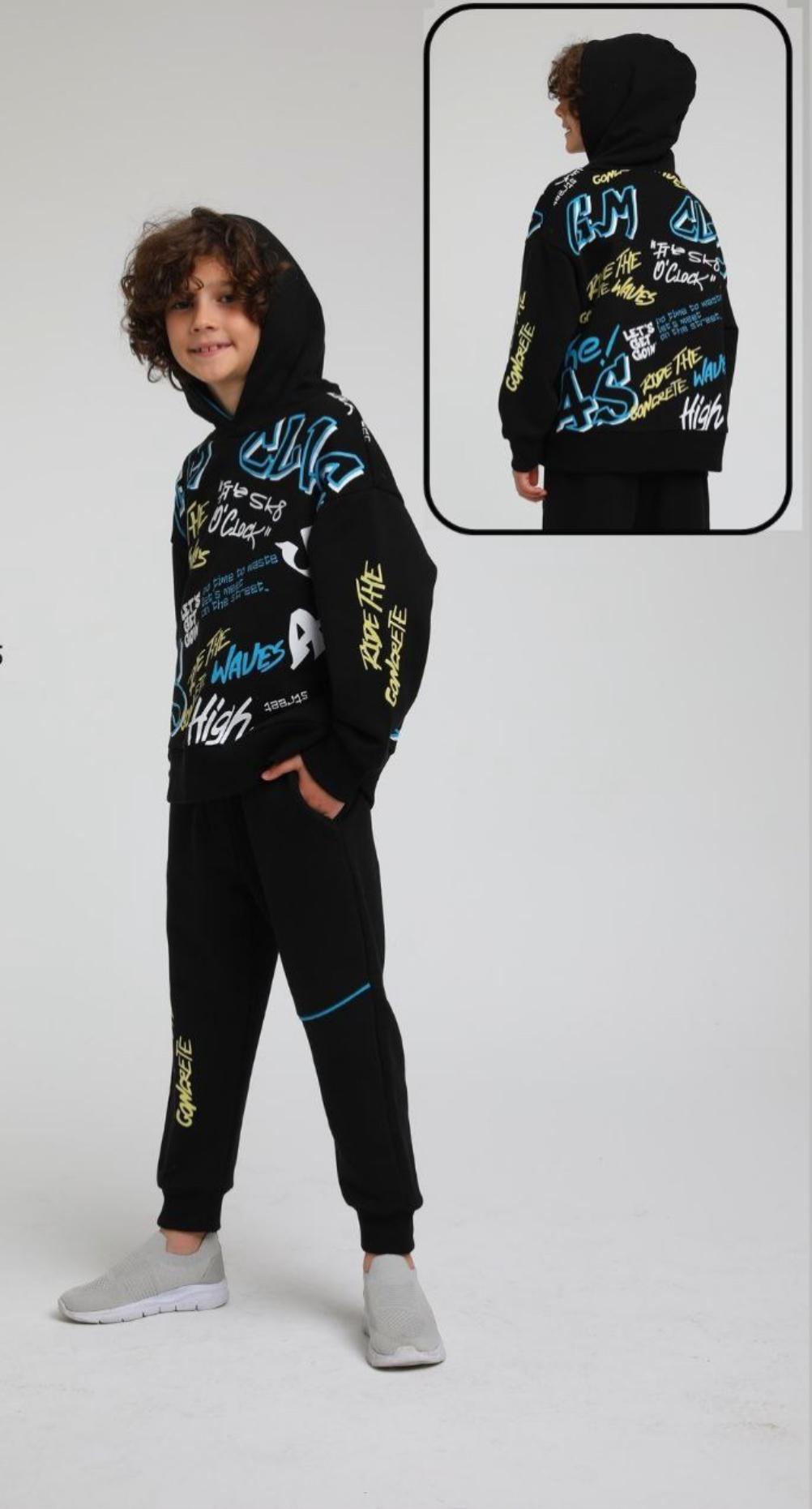2 Piece Black Graffiti Tracksuit Set