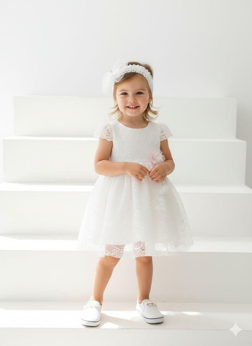 Baby Girl White Lace Dress with Headband