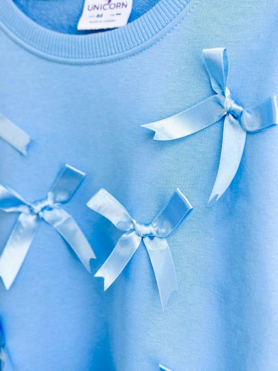 Girls Blue Bow Ribbon Tracksuit with leggings