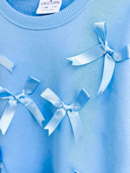 Girls Blue Bow Ribbon Tracksuit with leggings