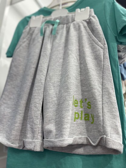 Boys Bluish Green Tshirt and Grey Shorts - Lets Play