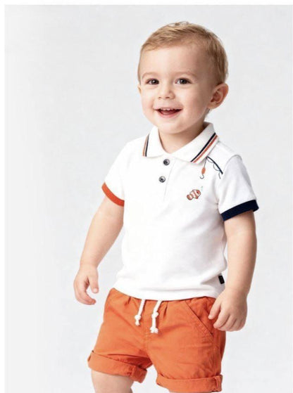 Baby Boy orange fish polo and shorts set