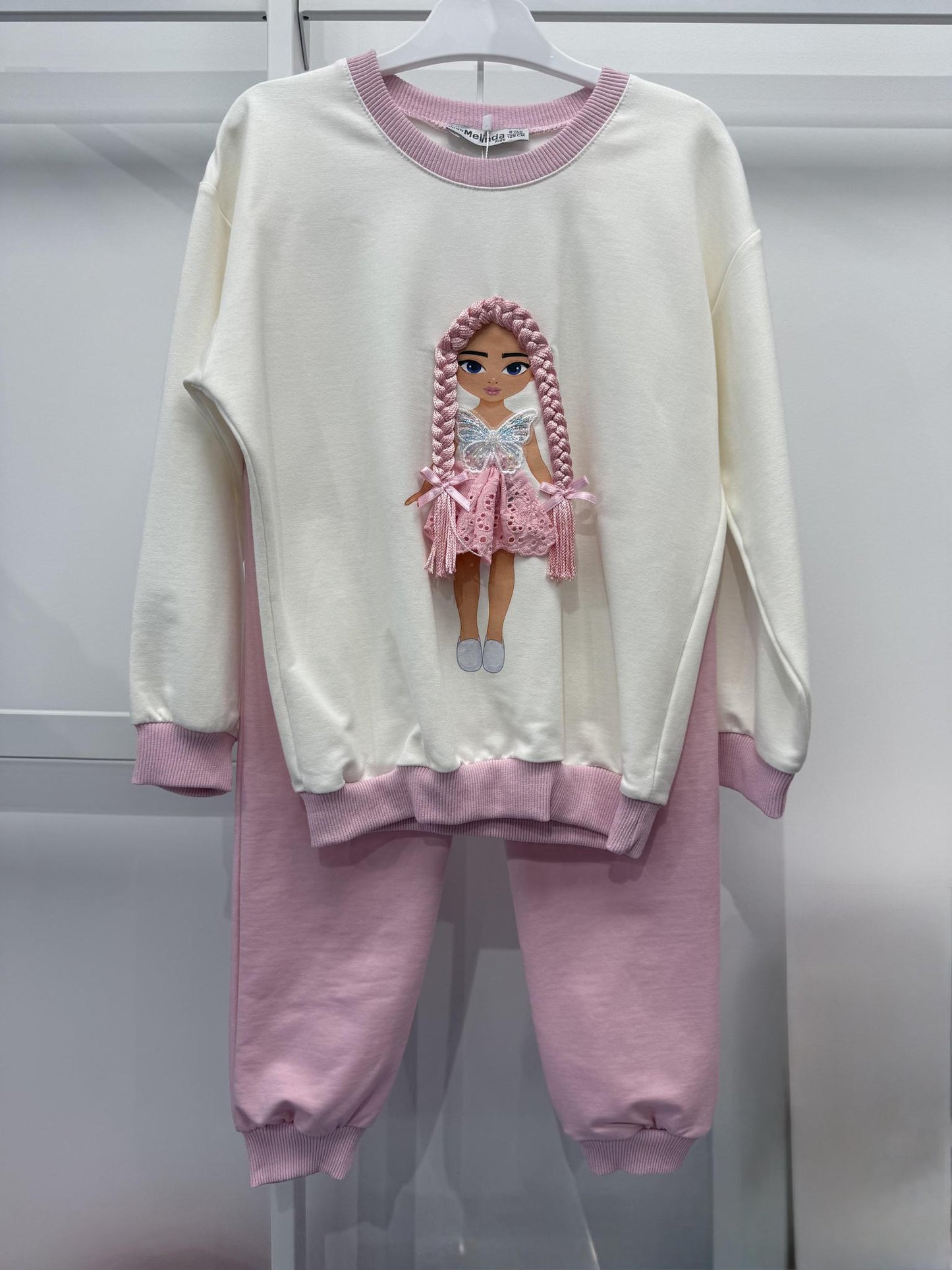 3D Miss Melinda Girl With Braids Sweatsuit - Pink