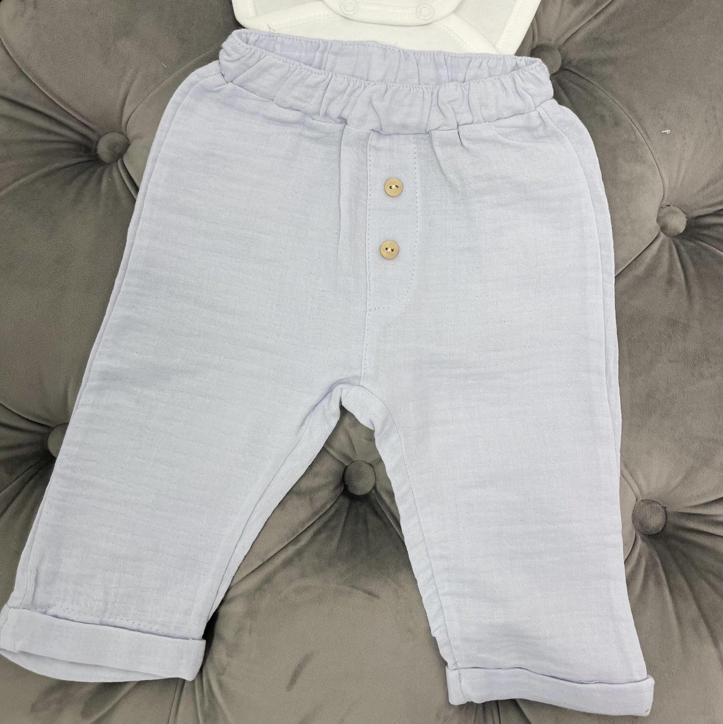 Baby Boy Light Blue 2 Piece Set Muslin Pants