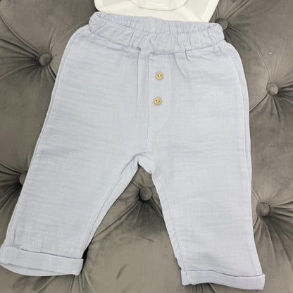 Baby Boy Light Blue 2 Piece Set Muslin Pants