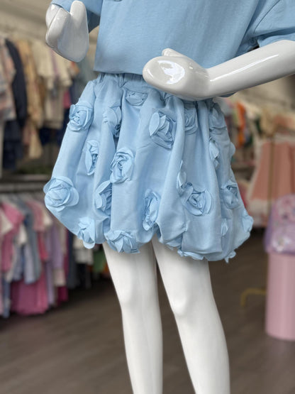 Blue Flower Tshirt and Rose Flower Skirt