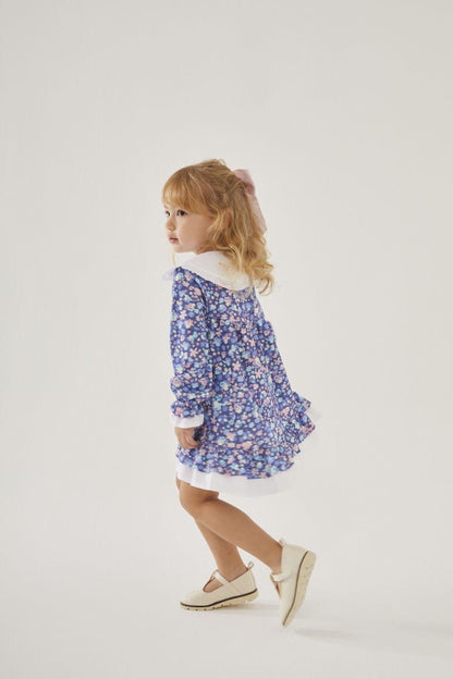 Cotton Dress Blue Flowers with Lilac Bow