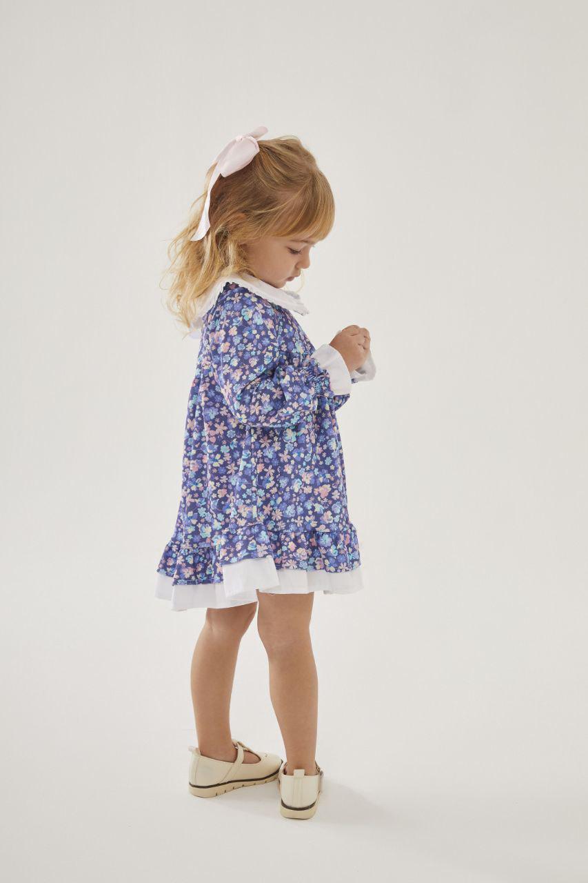 Cotton Dress Blue Flowers with Lilac Bow