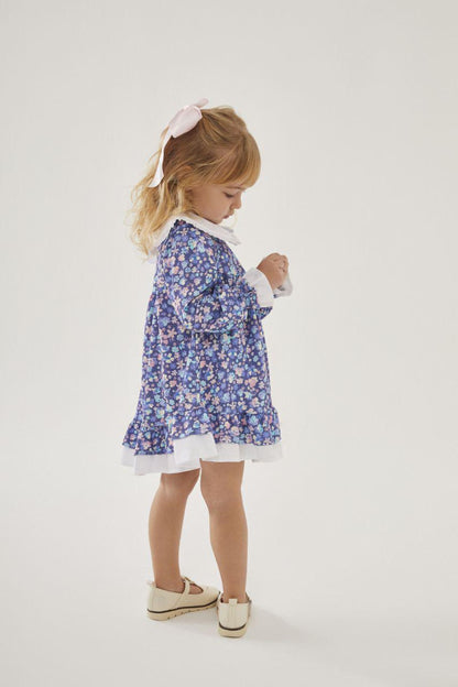 Cotton Dress Blue Flowers with Lilac Bow