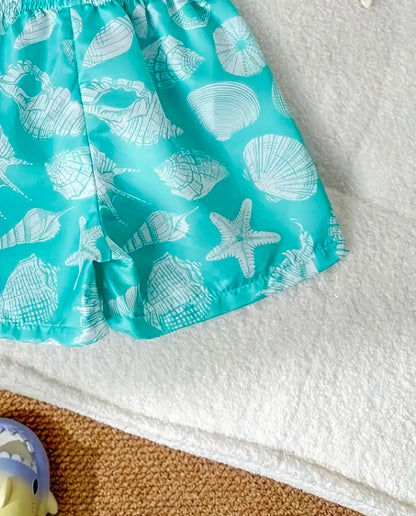 Boys Swimming Trunks with Sun Hat - Seashell Print