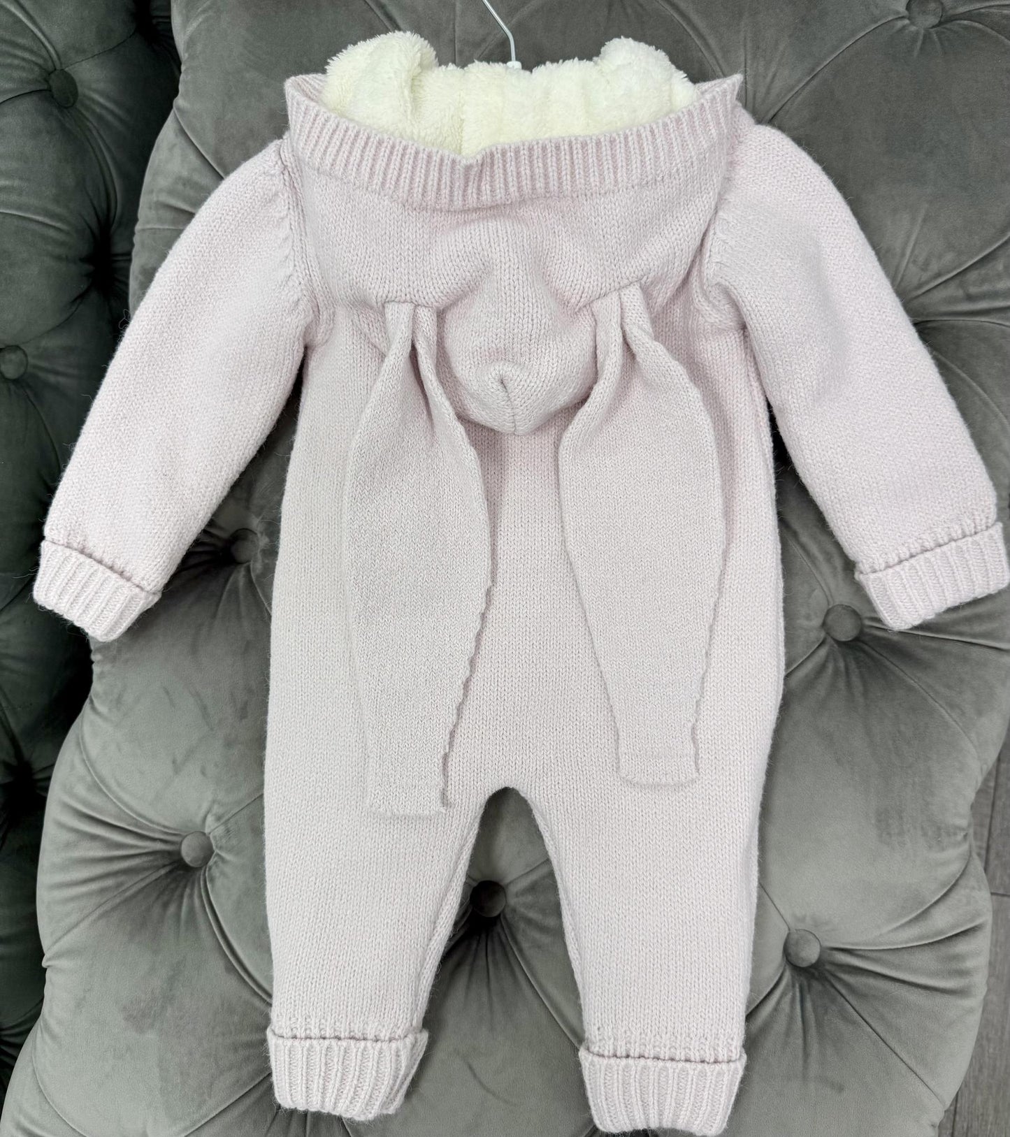 Babymy - Knit Bunny hooded romper zip up Pink
