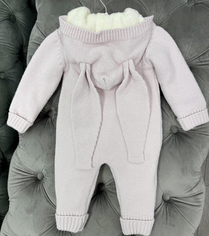 Babymy - Knit Bunny hooded romper zip up Pink